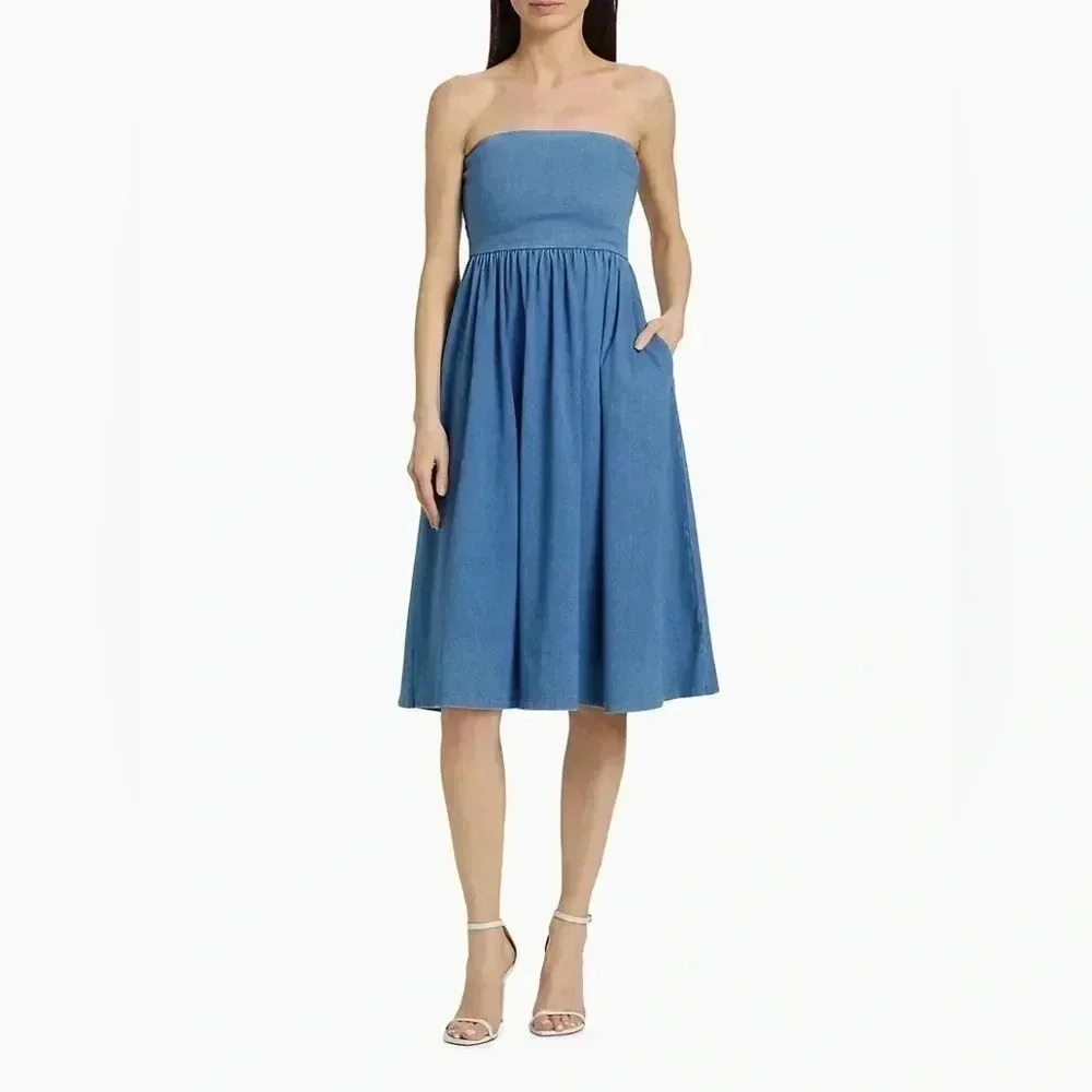 NWT Susana monaco Light Denim Tube Strapless Midi Dress with Pockets XS